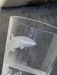 Queen Lace Crystal Tumbler Etched Dolphin Signed Glass Cup Tumbler HARD TO FIND