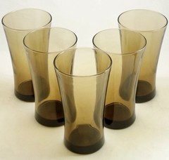 Vintage Set of 5 Anchor Hocking Linden Mocha Tawny Brown Glass Tumblers 16oz