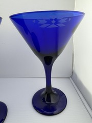 Libbey Cobalt Blue Southwest Design Stamped 6.5” Martini Glasses SET OF 3 UNIQUE