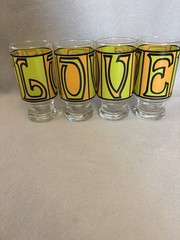 Vintage 1970s Anchor Hocking Love Glasses Set Of 4 Green Orange MCM