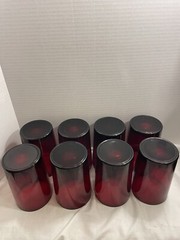 Vintage Set “8” 16”OZ Flat Tubler Classique Ruby (Rim) By Arcoroc Made In France
