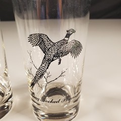 Set Of 8 Vintage Silver Rimmed Federal Glass Wild Game Bird Highball 5-1/2″ Tall