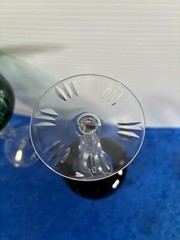 Rare Vintage Pair Bavarian Crystal Green & Purple Cut to Clear Goblets 8.25″