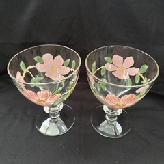 Vintage SET OF 2 Franciscan Desert Rose Goblet Imperial Glass 5 3/8” GLOWS Hnd P