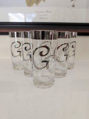 Dorothy Thorpe 6 Silver Rim Highball Glasses Scroll G Monogram MCM Vintage