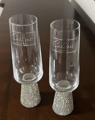 2 Crystal Rhinestone & Metal Wrapped Champagne Toasting Flutes Glasses New
