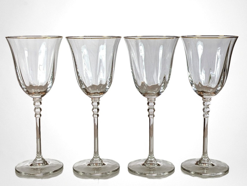 Mikasa Sonata Gold Trim Crystal Wine Glasses Goblets Set of 4 EXCELLENT