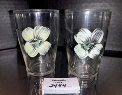 2 Hand Painted Clear Floral Juice Glasses Vintage