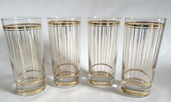 4 Vintage MCM Culver Glassware & 22k Gold Stripes High Ball 6 1.4″ Set Of Four