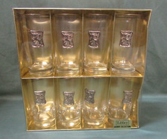 Libbey Glass UNICORN Crown Collection Vintage Gold Medallion Tumblers Set of 8