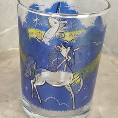 Vintage Libbey Low Ball Decorative Glass Colorful Mystic Unicorn Fantasy VGUC