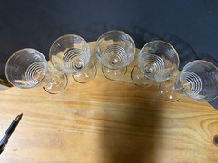 Set of 5 Clear Glass Wine Goblets w/ Gold Rim Decorative 7 in Stemmed