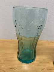 Coca-Cola Contour Glasses Set Of 3 Aqua Turquoise Purple Embossed Cups