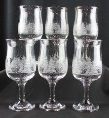 6 Arbys White Pines Tree Scene Wine Goblets Glasses Christmas Libbey Winter