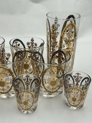 11 Pc Set Vtg UTD Glass/barware 22K Gold Overlay Hiball, Lowball, shot glasses