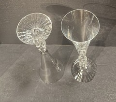 Cristal D’Arques France Crystal Millenium Champagne Flutes Year 2000 w/2 Napkins