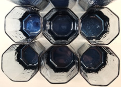 12 Pc Libbey Facets Cobalt Cooler Old Fashioned Set Octagon Textured Tumbler Lot