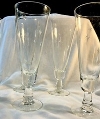 MCM 6 Atomic Starburst Pilsner Drinking Glasses Vintage Etched Glass