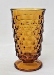 Set Of 4 Vintage Whitehall Harvest Gold Heavy Glass Iced Tea Glasses Cube Design