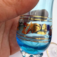 Cordial Glasses Set 2 Kamenicky Senov Czech Cobalt Aqua Gold Gilt Twist