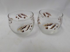 Set of 8 Vintage Roly Poly Barware Glasses Brown Gold Acorns Oak Leaves Pattern