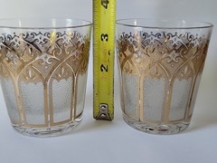 3 Vintage Gold Gothic Cathedral Lowball Glasses By Washington Glass