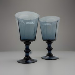 2 Vintage USA🇺🇸 LENOX Antique Dark Blue 6-3/4″ Water Goblets Panels Crystal