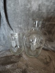 VTG CRYSTAL CLEAR TULIP CARAFE FROSTED CRYSTAL BARWARE TUMBLER SERVER PITCHER 7″