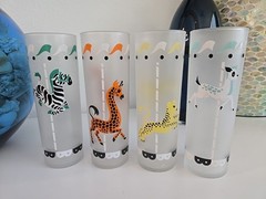 4 Vintage Libby Circus Carousel Frosted 7″ HIGHBALL BAR Glasses Merry Go Round