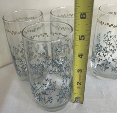 Vintage Retro Floral Drinking Glasses Set 4 Blue Mustard Yellow Tumblers 12 Oz