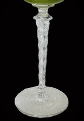 Lemon Green Cut to Clear Engraved Crystal Twist Stem Goblet Glass