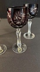 VInatge Set of 4 Ruby Red Cut to Clear Hungarian Wine Goblets
