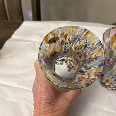 Murano Multicolore Indented Drinking Glasses Made In Italy Handmade Set of 2