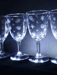 Moon & Stars Etched Crystal Water Goblet Set Of 7