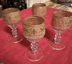 Vintage Imperial Glass Songbird Gold Encrusted Cordial Glasses Set Of 4 1950s