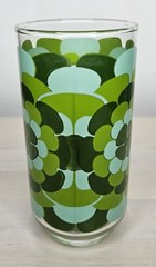 Vintage Floral Glass Tumbler Green MCM Mid Century Flower Hippie
