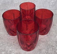 4 Waterford Marquis Crystal Brookside Red Double Old-fashioned Whiskey Rock Set