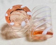 Arte di MURANO Alessandro Coppola Glass Hand Made Set of 2 Pink White Stripe