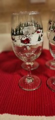 Set Of 4 Vintage Currier & Ives Winter Village Goblets By Libbey Glass 7 3/4″
