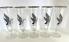 Vintage Barware Set, 5 Canada Goose Beer Glasses Clear Silver Trim Federal Glass