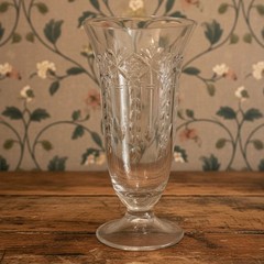 Etched Palm-Leaf Footed Sundae Glass, Vintage Glassware, Floral Vine Pattern