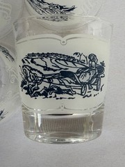 Vintage Currier & Ives Blue White Rocks Glasses Set of 4 Old Fashioned Tumblers