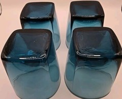 4 Vtg Anchor Hocking Lowball Whiskey 10oz Glasses RIO COASTAL BLUE Gorgeous!