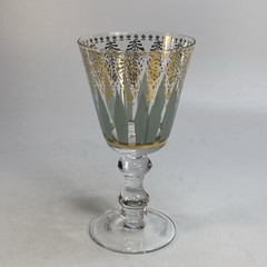 Patina Vie Crystal Water Goblet Aquarius Design 18K Gold Hand Blown 7.25in Tall