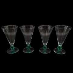 Vintage Bryce Teal Hellenic Cube Uranium Glass Stemware MCM Rare Color Set Of 4