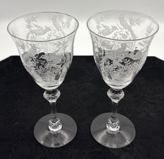 2 Tiffin Persian Pheasant 8″ Water or Wine Goblets 10 Oz