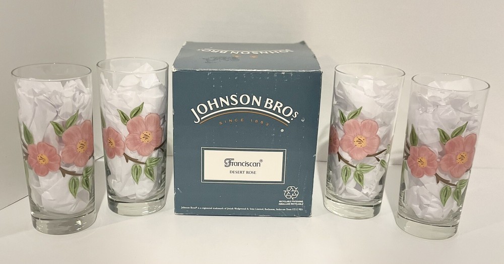 Franciscan Desert Rose Beverage Glasses 15oz Johnson Brothers USA With Box