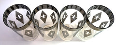 Vintage 4 Dorothy Thorpe Harlequin Diamond Fleur de Lis Drinks Glasses Silver