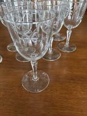 9 Libbey Rock Sharpe Candlelight Cut Atomic Star Stem 7” Water Goblet(s) MCM EUC