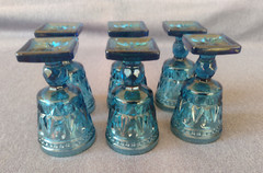 Vintage Blue Glass Square Foot Apertif Glasses – Set of 6
